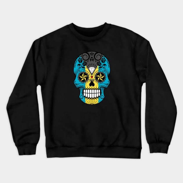 Bahamas Flag Sugar Skull with Roses Crewneck Sweatshirt by jeffbartels